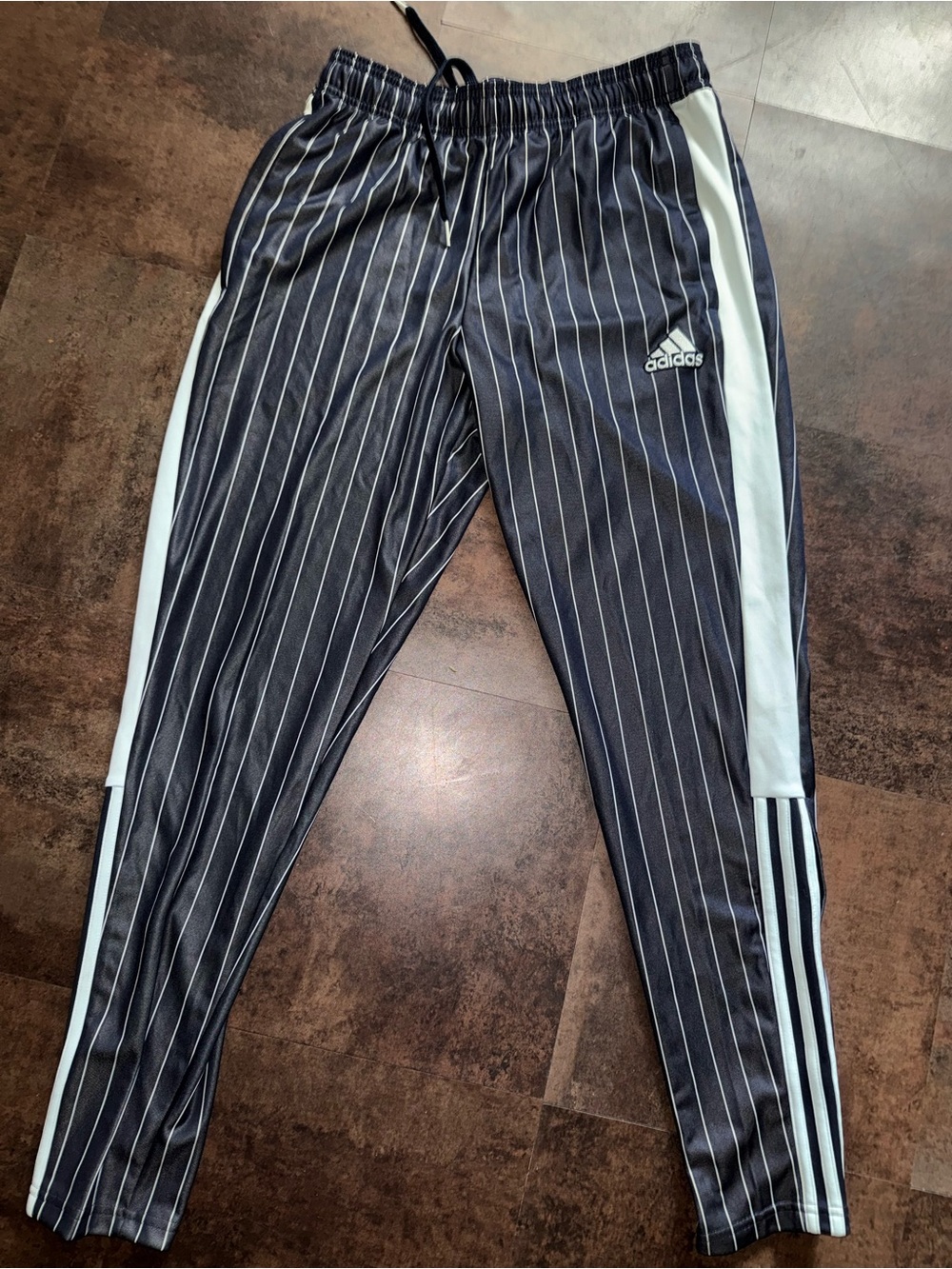 Adidas men navy blue stripe Track Pants with White Side Panels